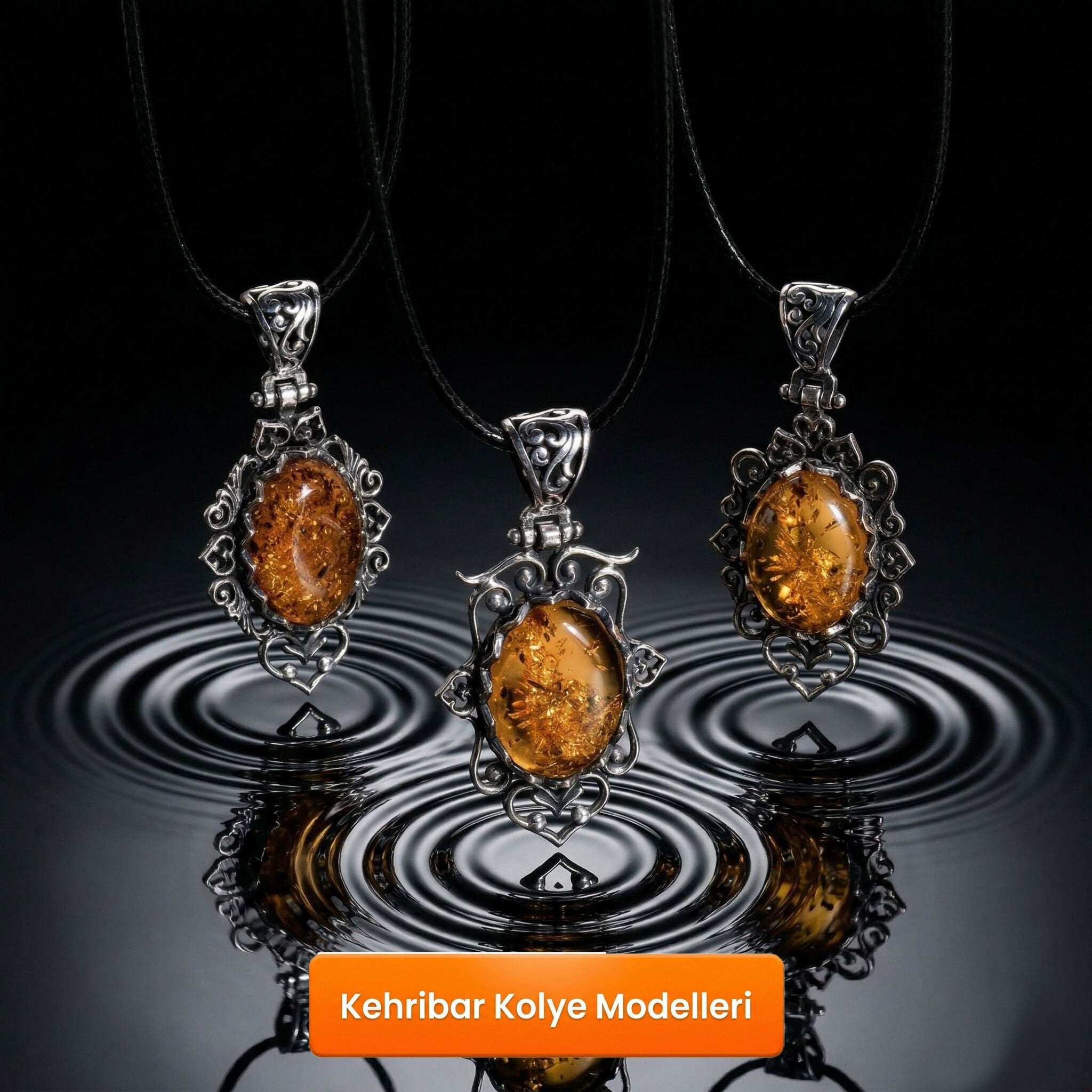 Damla Kehribar Taşlı Kadın Kolye Modelleri