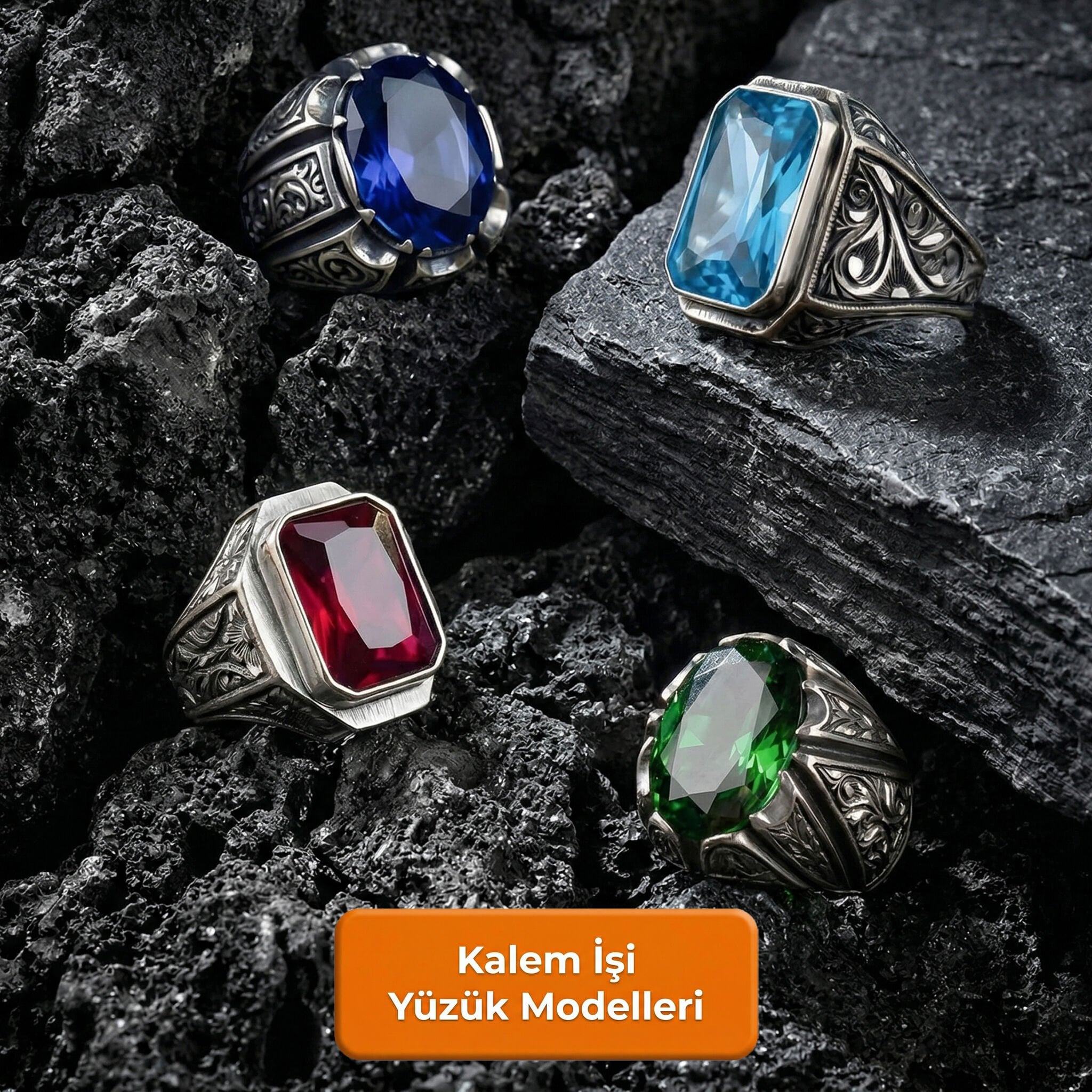 Erzurum Kalem İşçiliği Gümüş Erkek Yüzük Modelleri