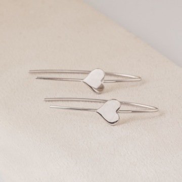 Kalp Desenli El İşi Gümüş Küpe