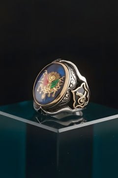 Küçük Boy Zambak Devlet Arması Mineli Gümüş Yüzük