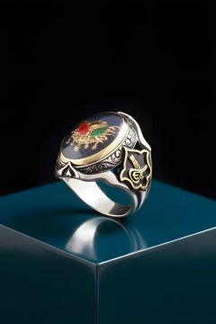 Küçük Boy Zambak Devlet Arması Mineli Gümüş Yüzük