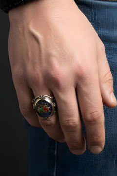 Küçük Boy Zambak Devlet Arması Mineli Gümüş Yüzük