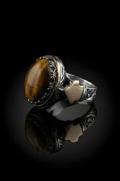 Enderun Model Kaplangözü Taşlı Gümüş  Erkek Yüzük