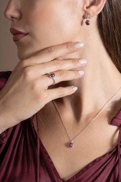 Doğal Yakut Taşlı Minimal Gümüş Kadın Takı Seti Gümüş Rengi - 18