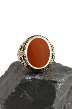 Akik Taşlı Gümüş Erkek Yüzük