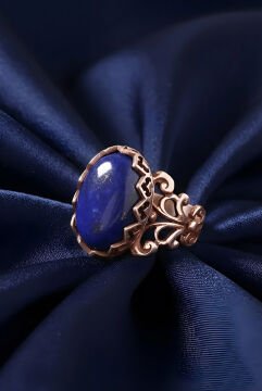 Rumi Model Lapis Lazuli Taşlı El İşi Gümüş Yüzük 25 - Rose Rengi