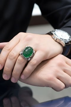 Yeşil Akik Taşlı El İşi Gümüş Yüzük