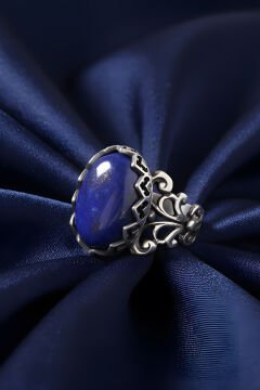 Rumi Model Lapis Lazuli Taşlı El İşi Gümüş Yüzük 12 - Gümüş Rengi