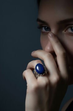 Rumi Model Lapis Lazuli Taşlı El İşi Gümüş Yüzük 12 - Gümüş Rengi