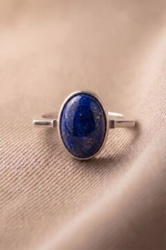 Geometrik Tasarım Lapis Lazuli Taşlı Kadın Gümüş Yüzük 23 - Gümüş Rengi