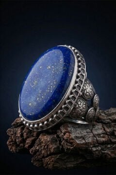 Büyük Boy Lapis Lazuli Taşlı Özel Tasarım Erkek Gümüş Yüzük