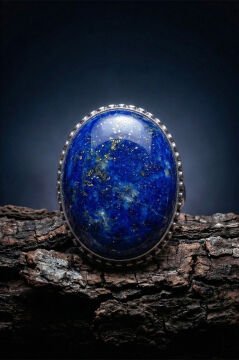 Büyük Boy Lapis Lazuli Taşlı Özel Tasarım Erkek Gümüş Yüzük