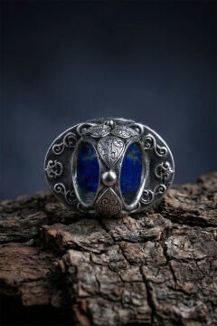 Büyük Boy Lapis Lazuli Taşlı Özel Tasarım Erkek Gümüş Yüzük