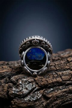 Büyük Boy Lapis Lazuli Taşlı Özel Tasarım Erkek Gümüş Yüzük