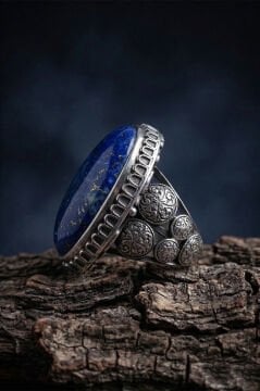 Büyük Boy Lapis Lazuli Taşlı Özel Tasarım Erkek Gümüş Yüzük