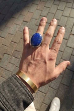 Büyük Boy Lapis Lazuli Taşlı Özel Tasarım Erkek Gümüş Yüzük