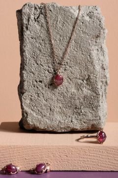 Doğal Yakut Taşlı Minimal Gümüş Kadın Takı Seti Rose Rengi - 12