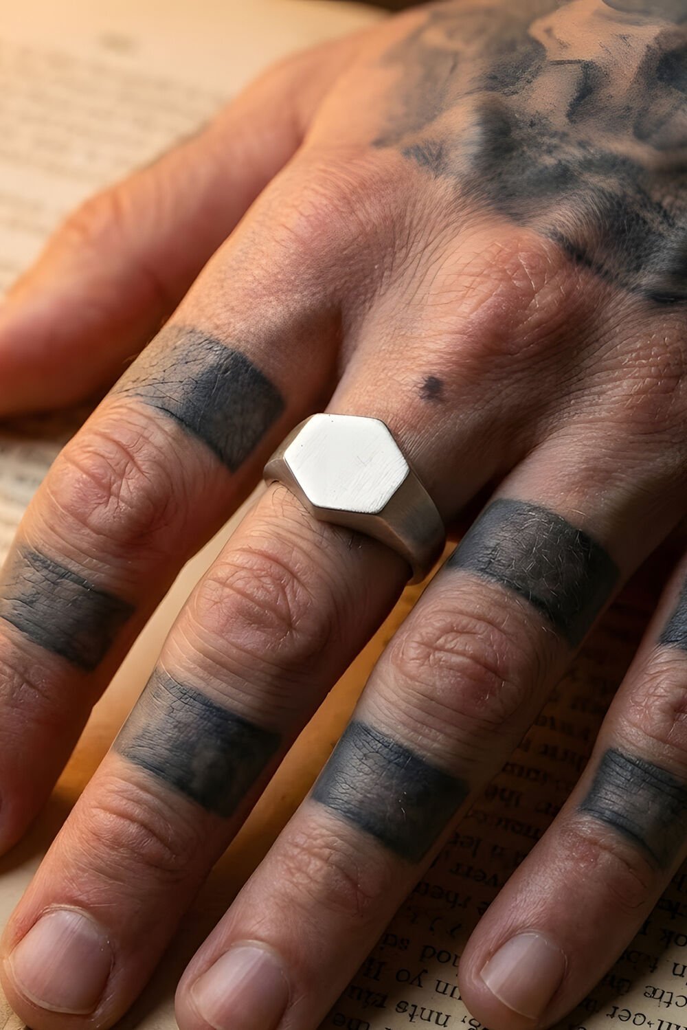 Altıgen Model Mat Gümüş Erkek Şövalye Yüzüğü