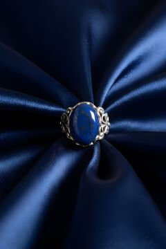 Rumi Model Lapis Lazuli Taşlı El İşi Gümüş Yüzük 25 - Gümüş Rengi