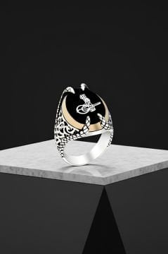 Pençe Model Oniks Taş Üzeri Tuğra Yüzük