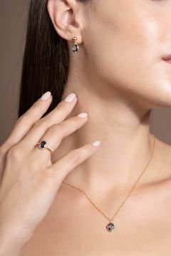 Mistik Topaz Taşlı Minimal Gümüş Kadın Takı Seti Altın Rengi - 12