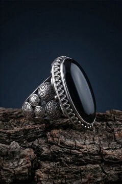 Büyük Boy Oniks Taşlı Özel Tasarım Erkek Gümüş Yüzük