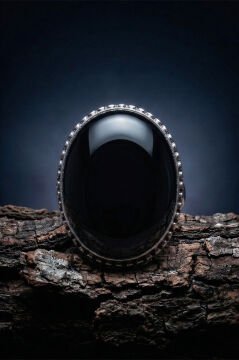 Büyük Boy Oniks Taşlı Özel Tasarım Erkek Gümüş Yüzük