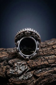 Büyük Boy Oniks Taşlı Özel Tasarım Erkek Gümüş Yüzük
