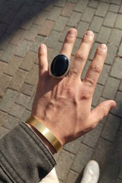 Büyük Boy Oniks Taşlı Özel Tasarım Erkek Gümüş Yüzük