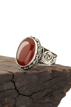 Akik Taşlı El İşi Gümüş Yüzük