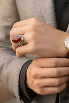 Akik Taşlı El İşi Gümüş Yüzük