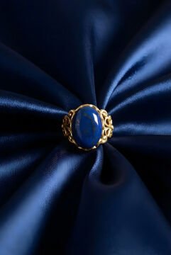Rumi Model Lapis Lazuli Taşlı El İşi Gümüş Yüzük 19 - Altın Rengi