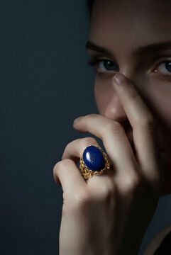 Rumi Model Lapis Lazuli Taşlı El İşi Gümüş Yüzük 19 - Altın Rengi