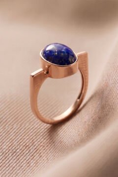 Geometrik Tasarım Lapis Lazuli Taşlı Kadın Gümüş Yüzük 24 - Rose Rengi