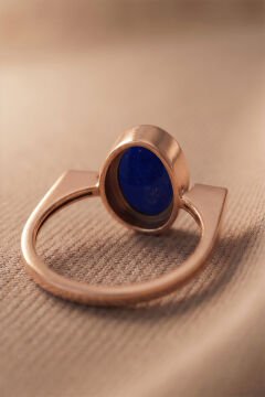 Geometrik Tasarım Lapis Lazuli Taşlı Kadın Gümüş Yüzük 24 - Rose Rengi