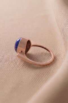 Geometrik Tasarım Lapis Lazuli Taşlı Kadın Gümüş Yüzük 24 - Rose Rengi