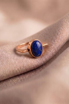 Geometrik Tasarım Lapis Lazuli Taşlı Kadın Gümüş Yüzük 25 - Rose Rengi