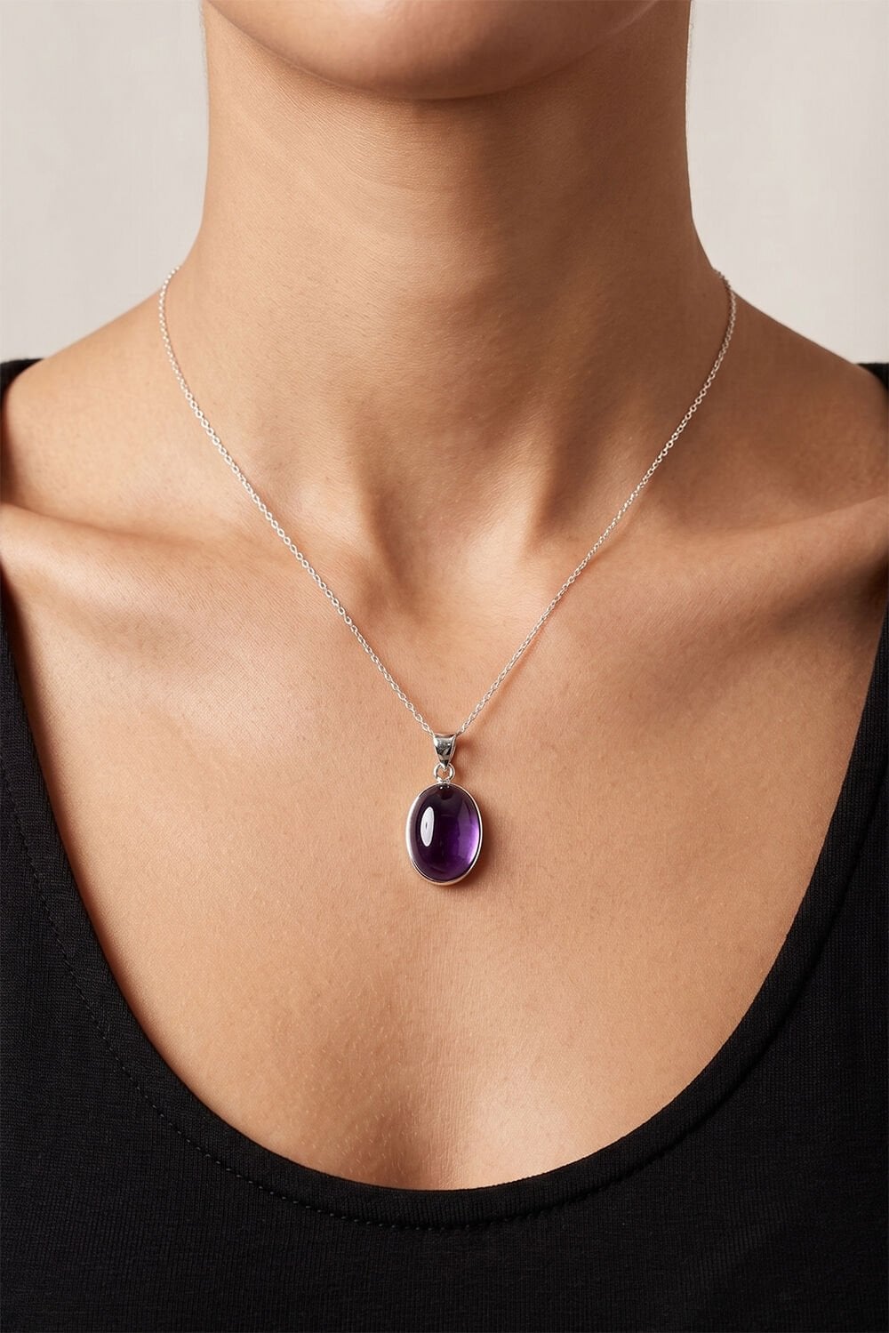 Ametist Renk Zirkon Taşlı Minimal Gümüş Kolye