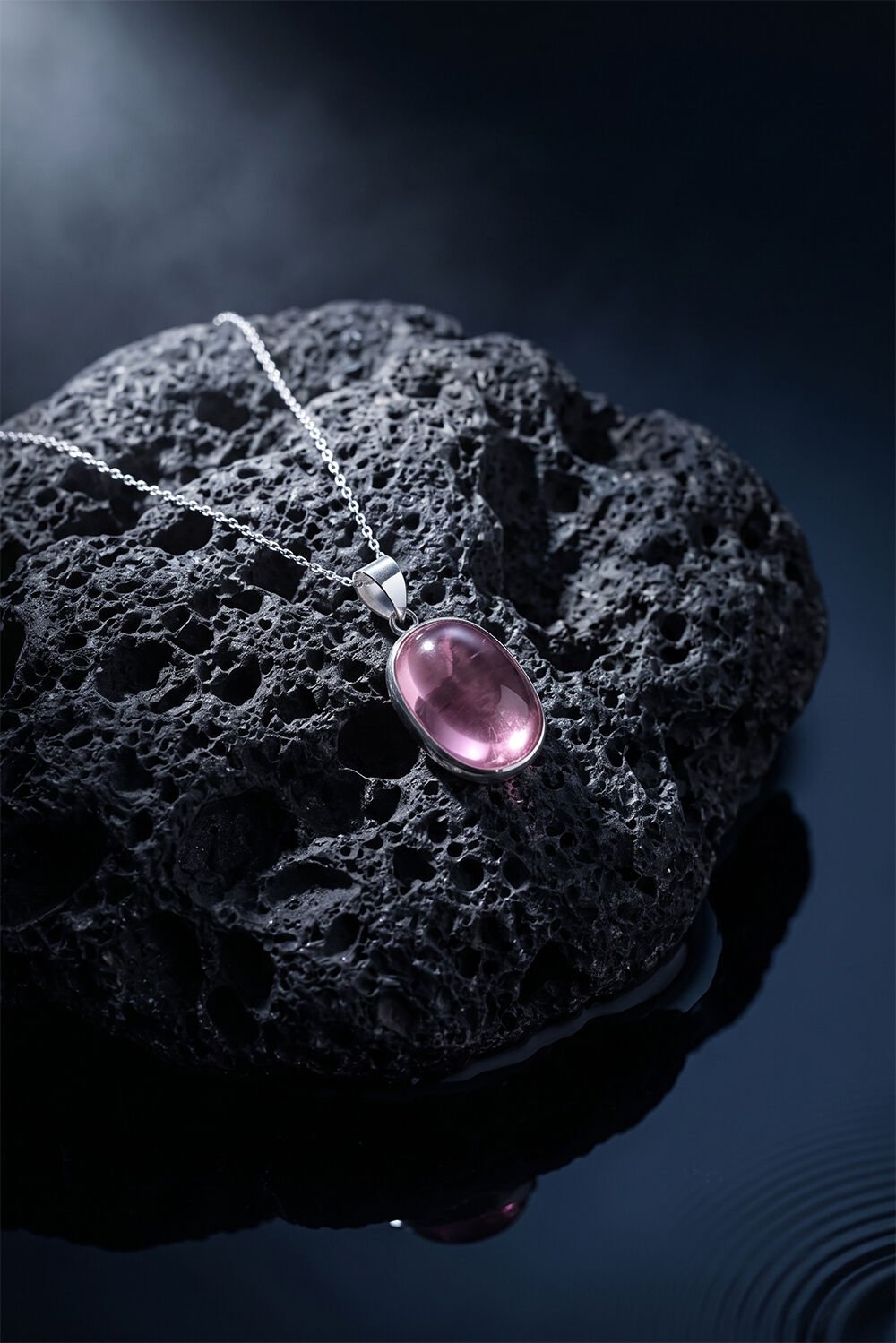 Pembe Renk Zirkon Taşlı Minimal Gümüş Kolye