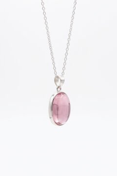 Pembe Renk Zirkon Taşlı Minimal Gümüş Kolye