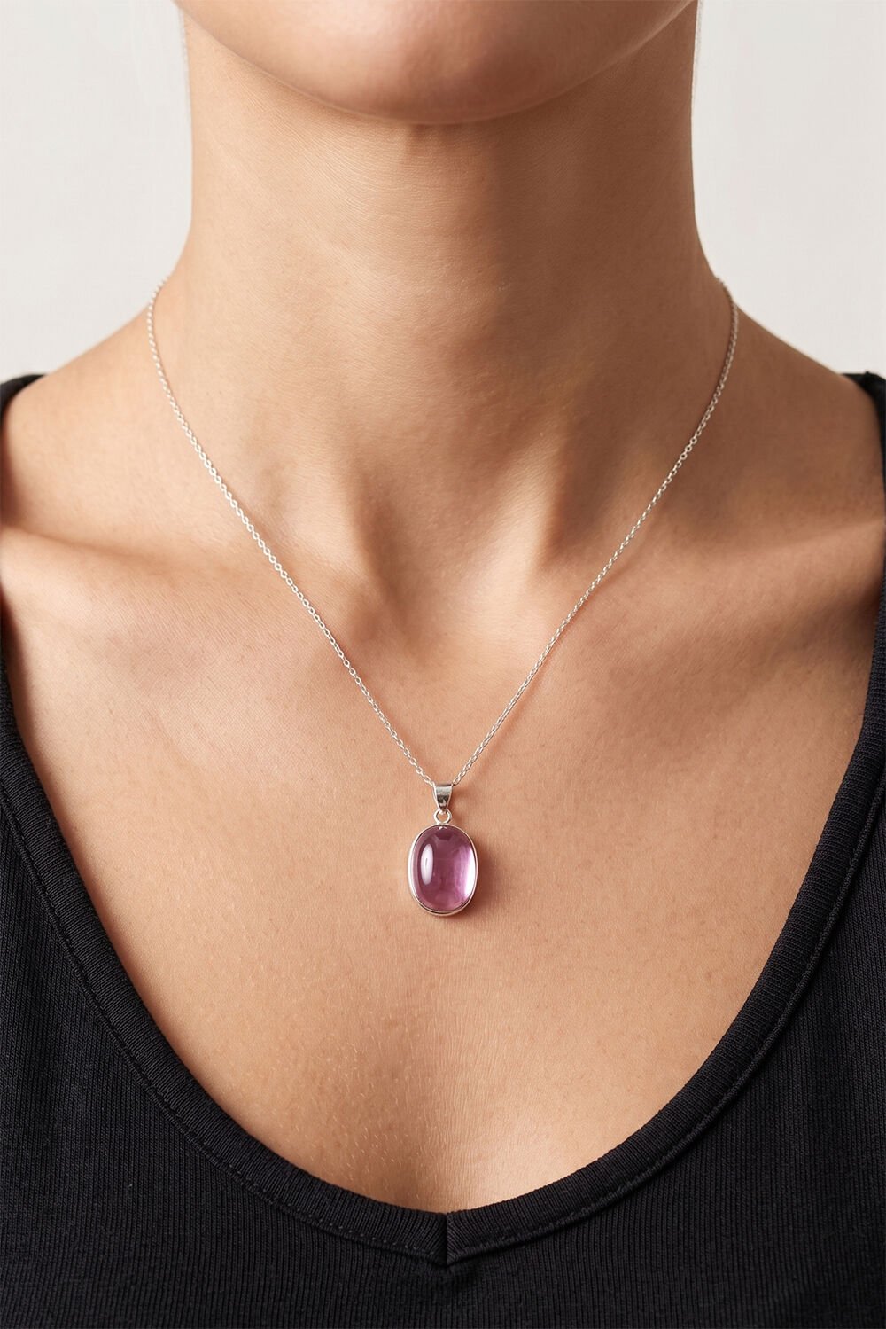 Pembe Renk Zirkon Taşlı Minimal Gümüş Kolye