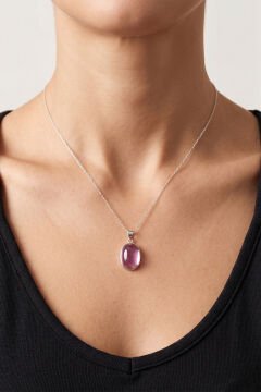Pembe Renk Zirkon Taşlı Minimal Gümüş Kolye