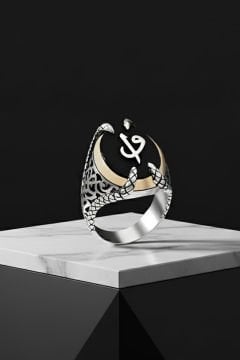 Pençe Model Oniks Taşı Üzerine Vav Elif Yüzük