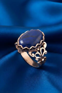 Rumi Model Lapis Lazuli Taşlı El İşi Gümüş Yüzük 10 - Rose Rengi