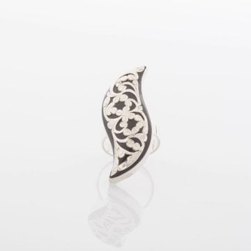 Oltu Taşlı Erzurum Kalem İşlemeli Gümüş Yüzük