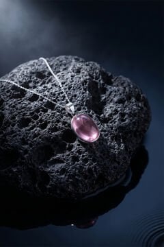 Pembe Renk Zirkon Taşlı Minimal Gümüş Kolye Gümüş Rengi