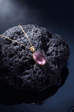 Pembe Renk Zirkon Taşlı Minimal Gümüş Kolye Altın Rengi