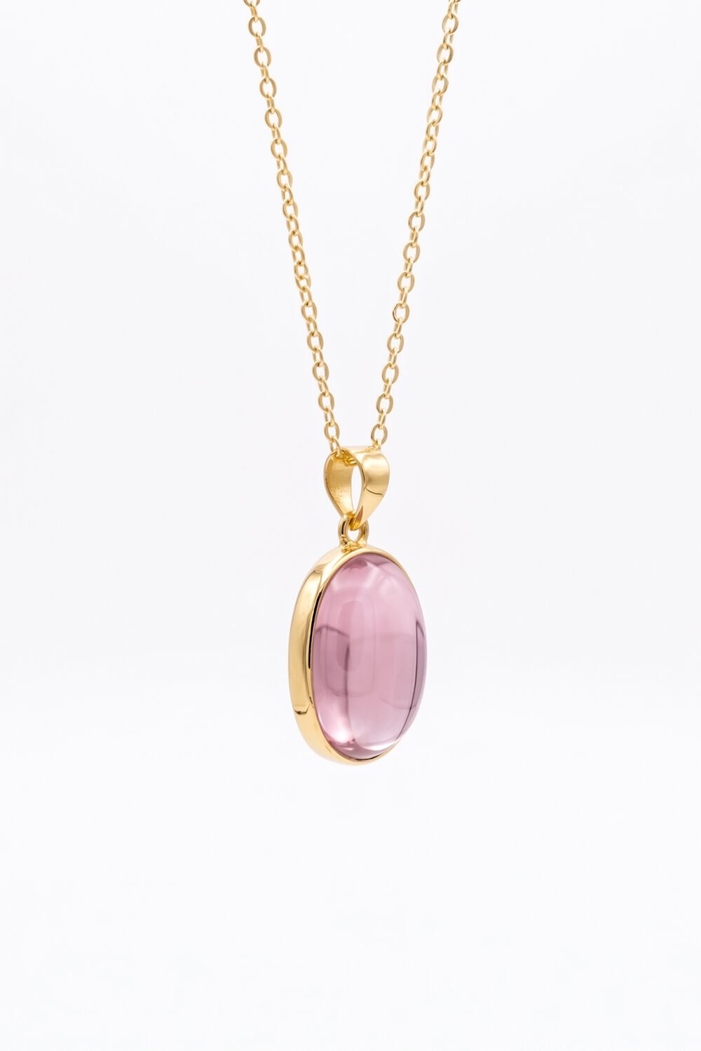 Pembe Renk Zirkon Taşlı Minimal Gümüş Kolye Altın Rengi