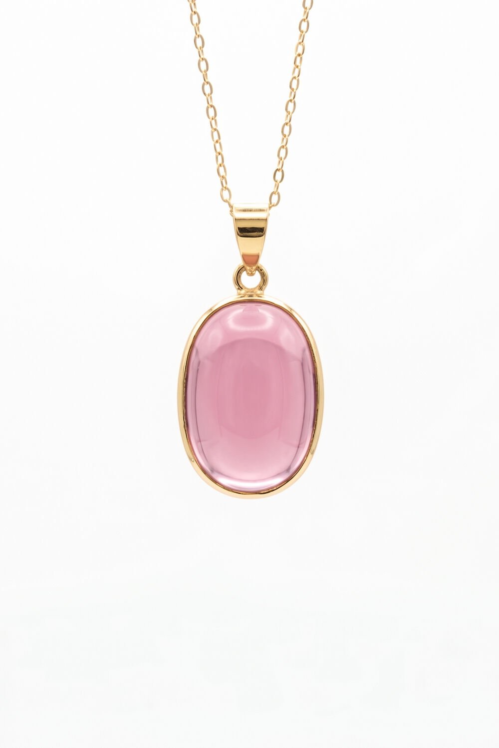 Pembe Renk Zirkon Taşlı Minimal Gümüş Kolye Altın Rengi