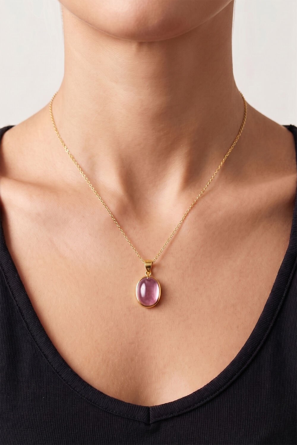 Pembe Renk Zirkon Taşlı Minimal Gümüş Kolye Altın Rengi